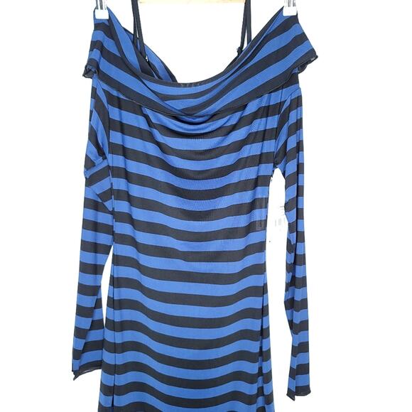 Good American Sheer Stripe Off Shoulder Dress, GA Size 3 US Size Large 10-12 NWT - Picture 3 of 8
